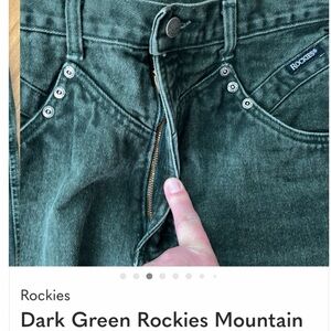Rockies Dark Green Jeans with Mountain Logo